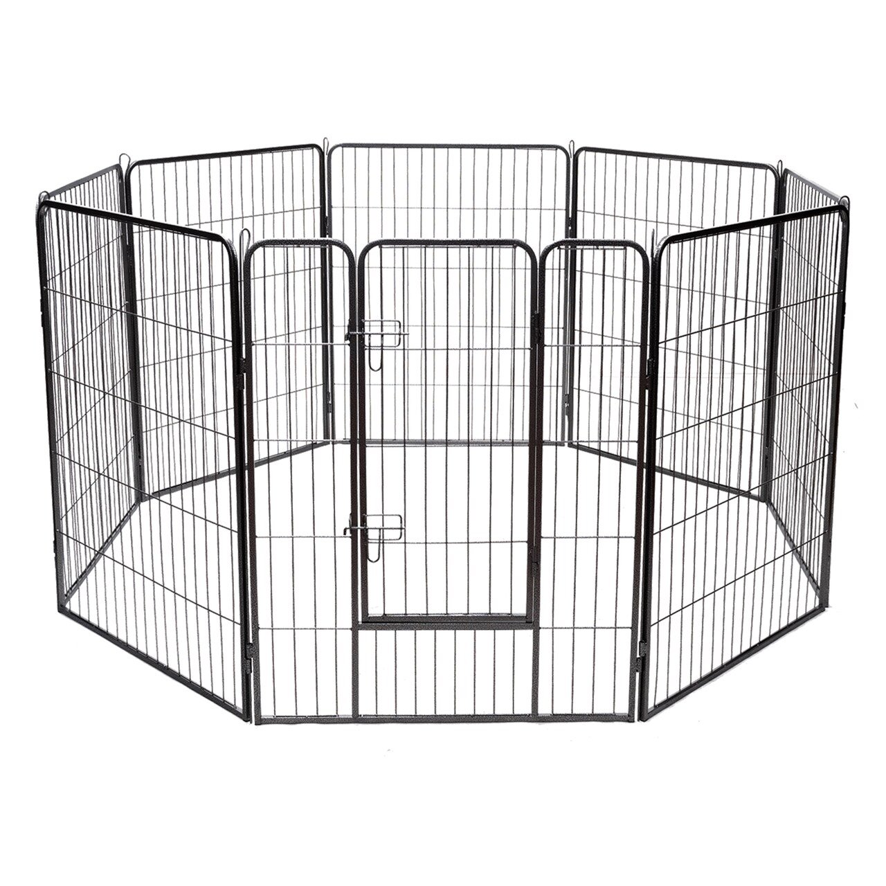 Black Iron Pet Playpen 8-Panel with Door Indoor Outdoor Safe Enclosure
